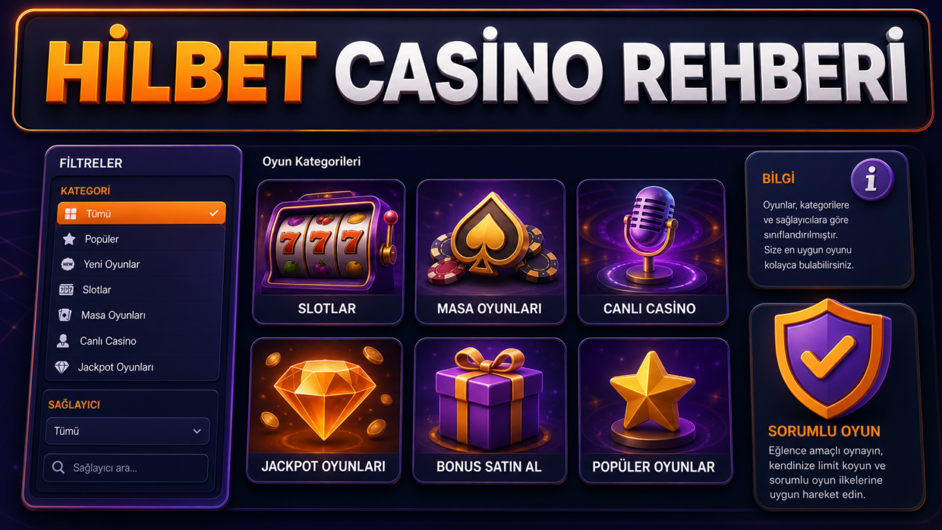 Hilbet casino ve slot kategorileri ile sağlayıcı filtreleri görseli